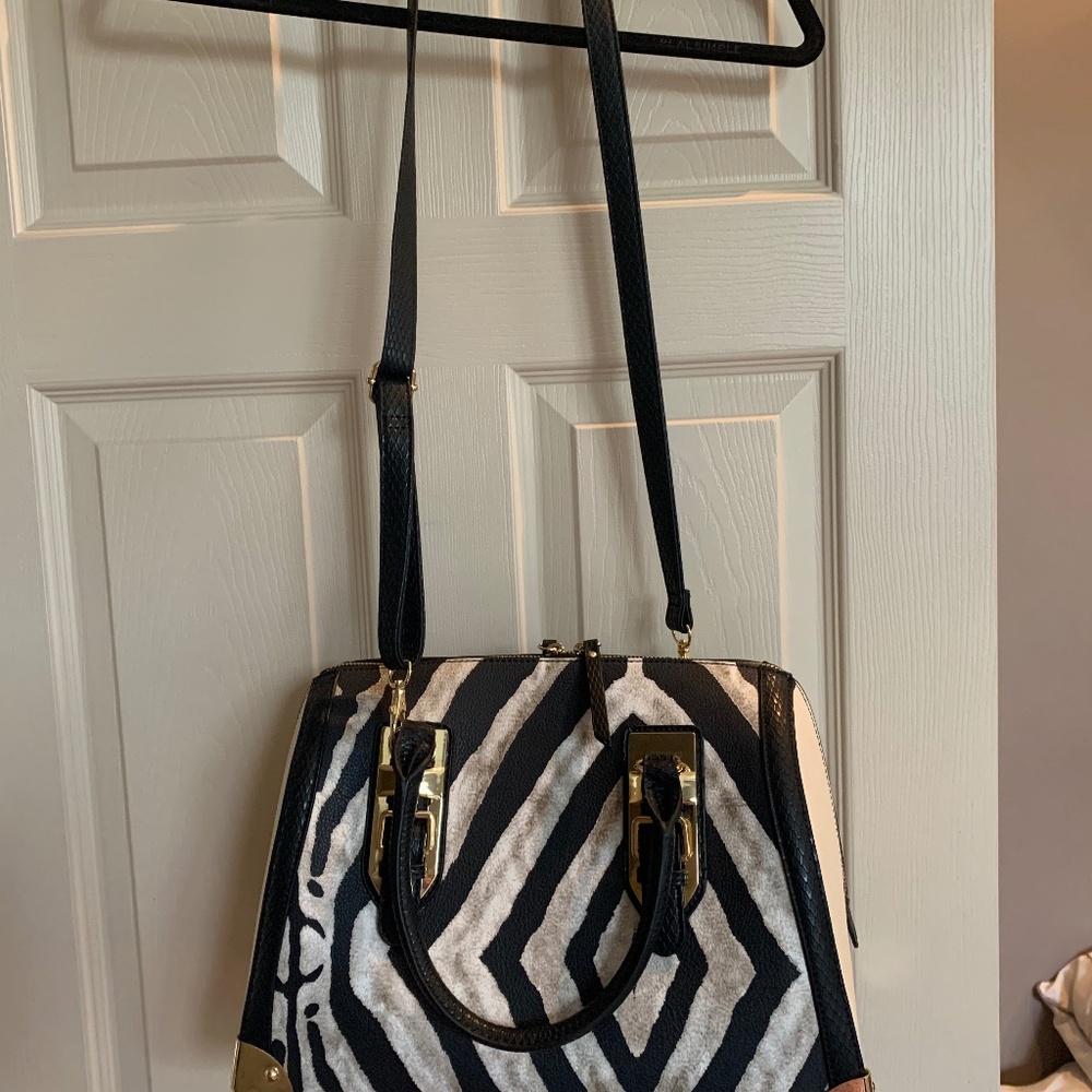 Aldo Black/Cream Print Satchel/Shoulder Handbag